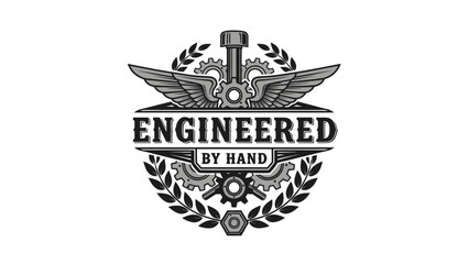 Mechanical craftsmanship emblem emphasizing manual engineering mastery and