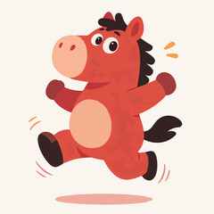 Cute Red Horse Character Jumping Happily