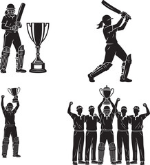 cricket player silhouette on white background