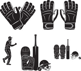 cricket player silhouette on white background