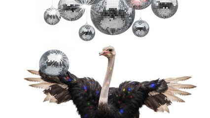 Ostrich With Mirrored Disco Ball