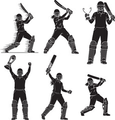 cricket player silhouette on white background