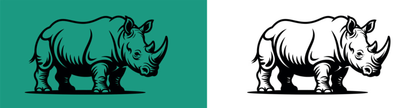 Rhinoceros Illustrations in Green and White
