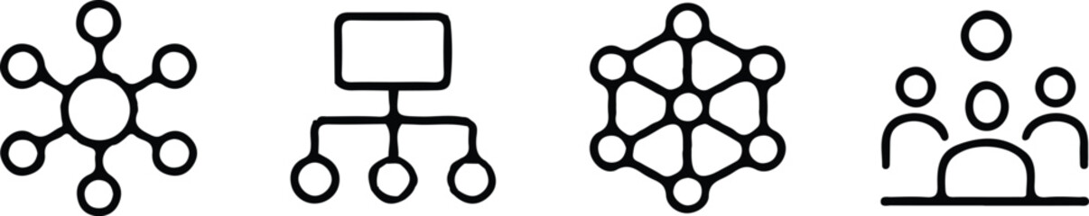 network connection black line icons set vector four group icon design illustration