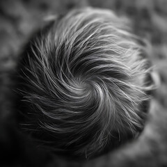 Close-Up Spiral Curly Hair Texture in Black and White Monochrome Studio Photography