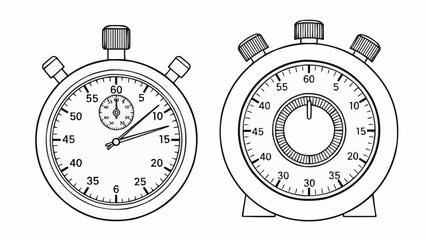 Two vintage stopwatches side by side in a detailed line drawing illustration.
