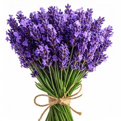 Obraz premium A close-up of a bouquet of purple lavender tied with twine