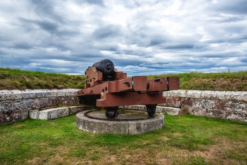 Gun on the Point Battery in Fort George overlooking the Moray Firth, near Inverness, Scotland, UK