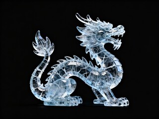Crystal dragon sculpture on black background
