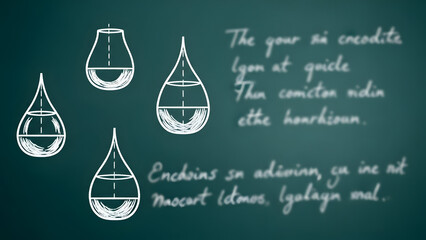 Chalkboard illustration of teardrop shapes with handwritten text