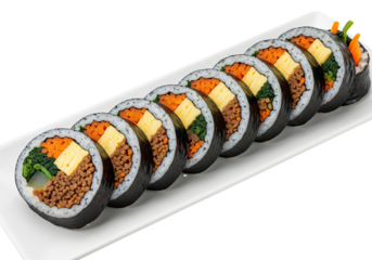 Freshly Made Kimbap Rolls on a White Plate