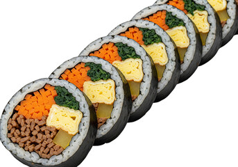 Korean Gimbap Rolls: Seaweed Rice Rolls Isolated on White