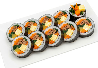 Delicious Korean Kimbap Rolls on White Plate