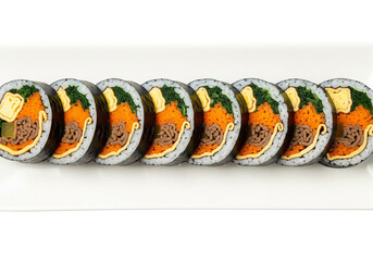 Delicious Korean Kimbap Rolls on a White Plate