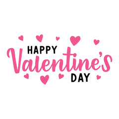 Cute Valentine’s Day handwritten typography design with pink hearts