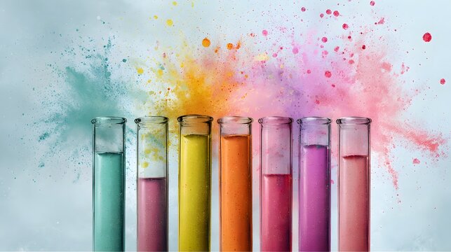 Colorful Explosion of Powders from Test Tubes in a Science Experiment.