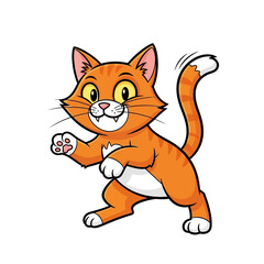 Playful orange cat dancing with excited expression and white paws