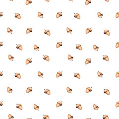 Warm Brown Watercolor Acorns Autumn Seamless Pattern