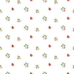 Small Watercolor Berries and Leaves Seamless Pattern
