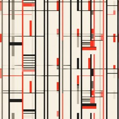 Modern Abstract Geometric Pattern with Red and Black Lines on Light Background.