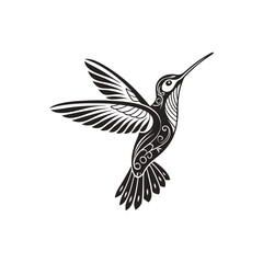 Obraz premium Stylized Hummingbird in Flight Black and White Vector Illustration