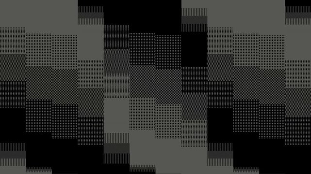 Loop animation with moving gradient stripes in pixel art style, featuring monochrome dithering and smooth abstract motion. Geometric pattern suitable for modern design uses.