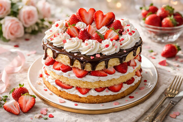 Valentine&rsquo;s Day Special Yummy Cake with Romantic Heart Decoration
