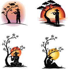 sun set illustration on white background