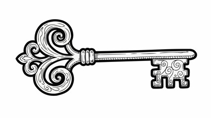 Vintage Ornate Key Illustration Detailed Antique Metal Object.