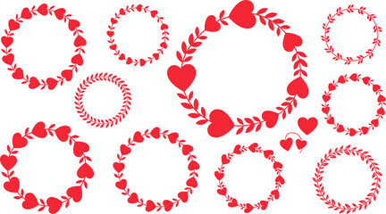 red heart shaped wreaths on white background