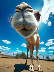 zoom in a camel face in wide angle