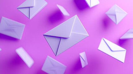 Floating mail envelopes representing modern communication and illustrating concepts of messaging, digital contact and efficient information exchange.

