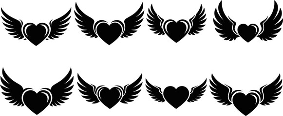Heart shaped icons with wings for love and freedom symbol © Pixel Verses