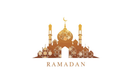 Elegant mosque silhouette with crescent moon symbolizing Ramadan observance