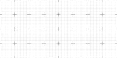 Black crosses and lines grid texture on white background. FUI science grid backdrop. Math or technological notebook blank sheet.