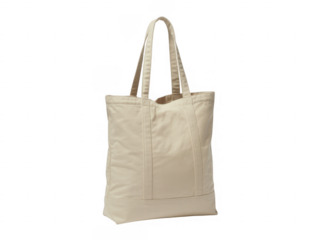 Cream colored canvas tote bag with two long handles beige white isolated on a transparent background