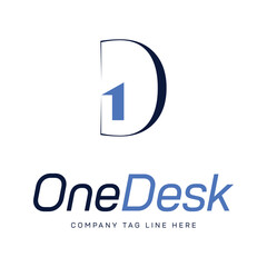 Obraz premium One Desk company logo with stylized D and number 1 on light blue background brand