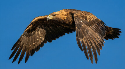 Fototapeta premium Aigle royal majestueux en plein vol sous un ciel bleu dégagé