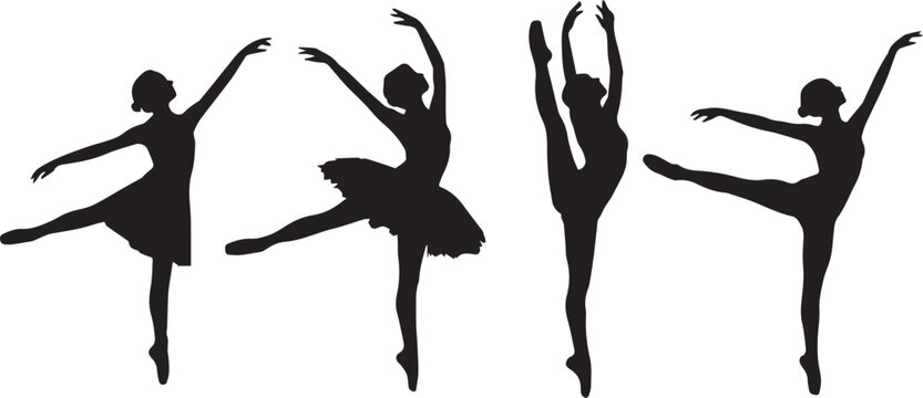 Four ballerina silhouettes performing different ballet poses