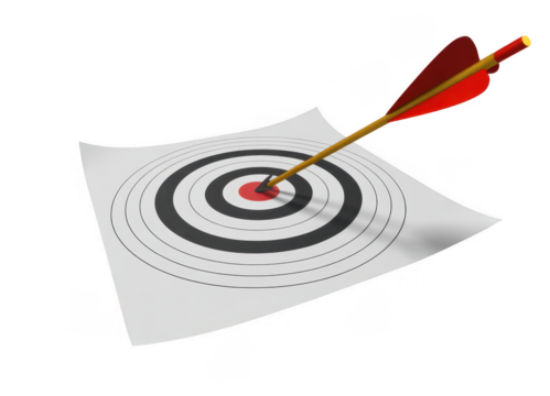 Dart hitting a target on paper arrow bullseye isolated on a transparent background - Powered by Adobe