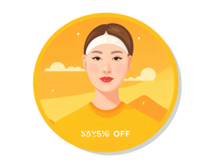 Vector portrait of a woman with a headband in a warm yellow badge