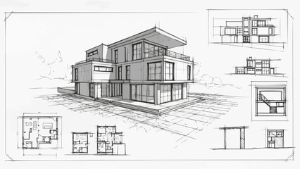 Modern Architectural Blueprint Design of a Multi-Story House.