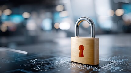 Circuit board showing lock symbol, illustrating security concepts in internet and data protection technology in modern digital environment