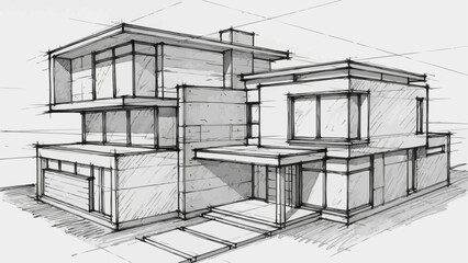 Modern Architectural Sketch of a Multi-Story Residential Building.