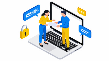 Two people working on a laptop