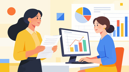 Two women working with data in office