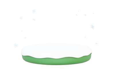 Advertising scene Green white pedestal product with snowflake winter promotion design on transparent png background. 3d render illustration
