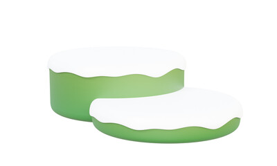 Advertising presentation podium scene Green white pedestal product with sale holiday winter christmas promotion design on transparent png background. 3d render illustration