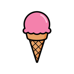 A simple cartoon illustration of a pink ice cream cone.