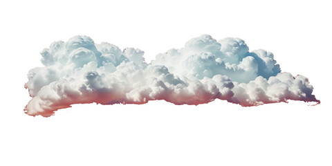   Soft fluffy white cumulus cloud with detailed volumetric 3D texture floating on clean white background, featuring surreal red watercolor drip and gentle pink sunset reflections  